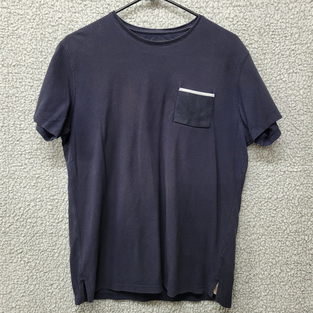 Massimo Dutti Mens Navy Blue Pique Cotton Pocket T-Shirt Casual Fit Large 1417